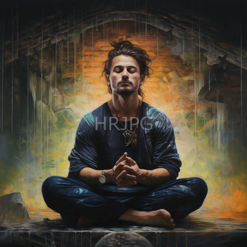 High Resolution: Meditation Space Transcendence Amidst Rainy Veils on Weathered Stone Architecture download. | HRJPG.com