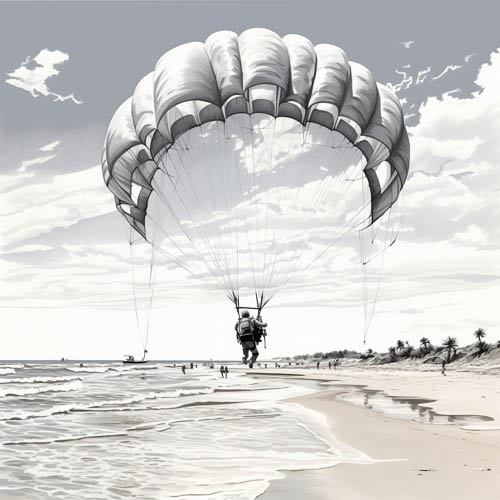 inflated canopy dominates coastal landscape with intricate folds and shadows
