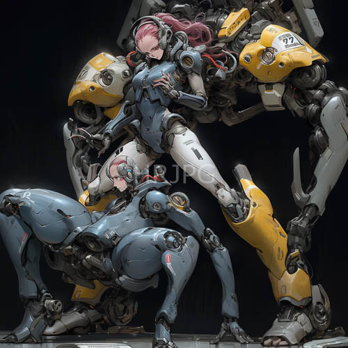 humanoid figures in electric blue and cautiontape yellow armor in cavernous lightstarved abyss