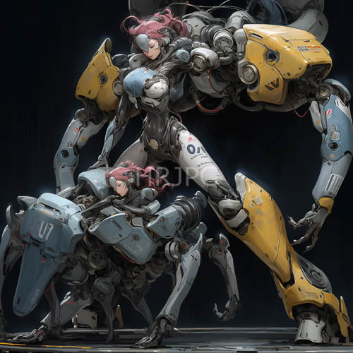 cam driven guardians in industrial environments showcase complex armor plating with pink hair contrast