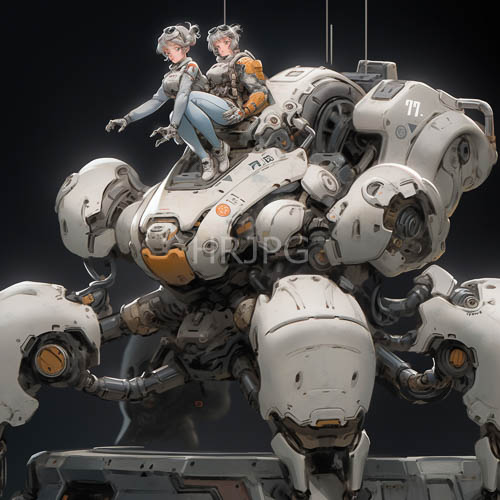 High Resolution: Pilots in FormFitting Armor Command Colossal Mech from Precarious Vantage Point of Industrial Landscape download. | HRJPG.com