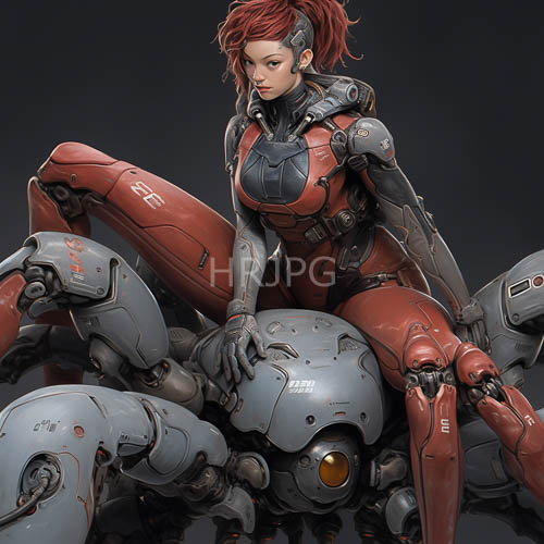 cybernetic armor clad central figure frames of hightech ingenuity amidst intricate design