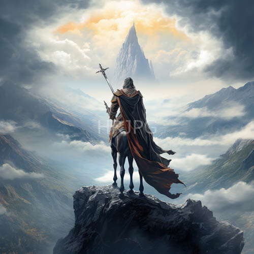 solitary warrior vigilant watch amidst precipitous cliff plateau