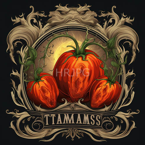 High Resolution: Tomatoes within Ornate Victorian Frame Polished Hues against Obsidian Backdrop download. | HRJPG.com