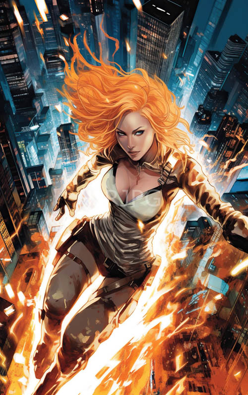 dynamic neon city leap action packed fantasy illustration