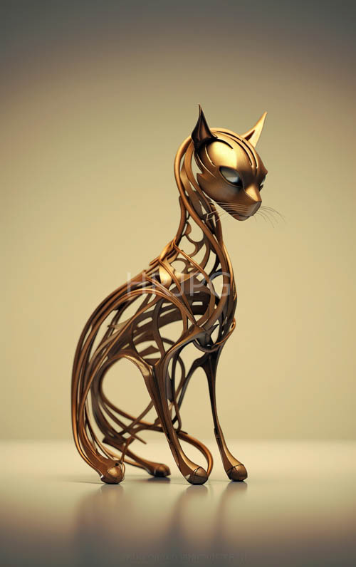 gilded metallic feline sculpture intricate wire art design
