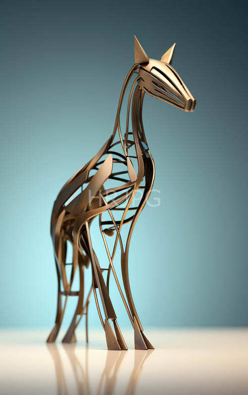 bronze stylized canine sculpture elegant modern metallic art