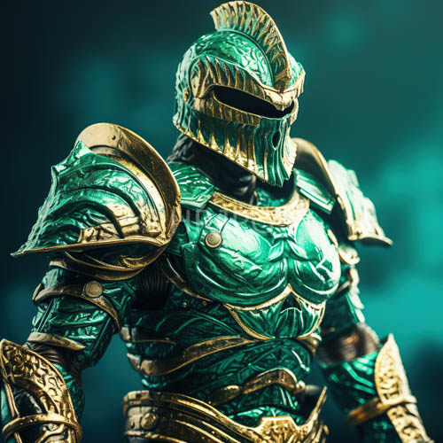 emerald and gold warrior armor photorealistic fantasy art