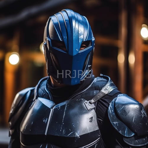 futuristic tactical soldier battle scratched blue armor