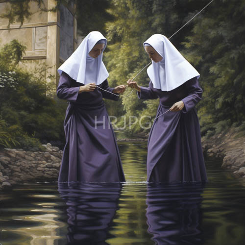 riverside solitude nuns fishing by historic stone ruins