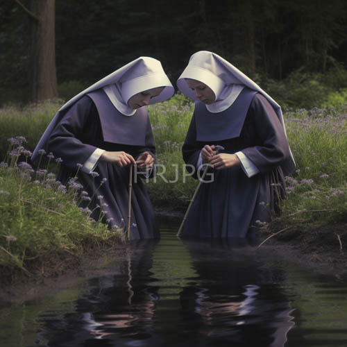 forest stream rosary devotional nature portrait of nuns
