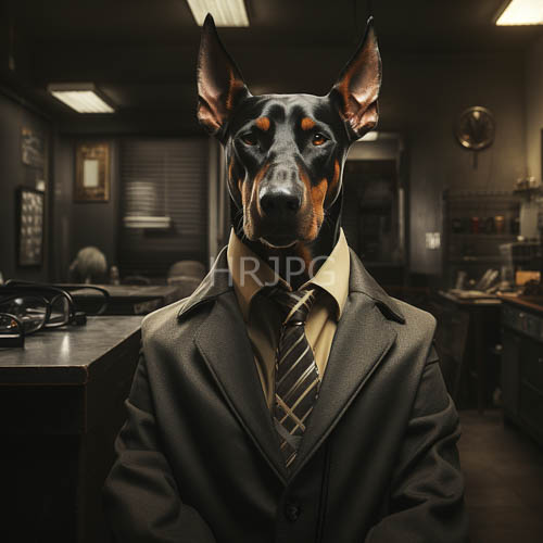 anthropomorphic doberman executive elegant vintage office art