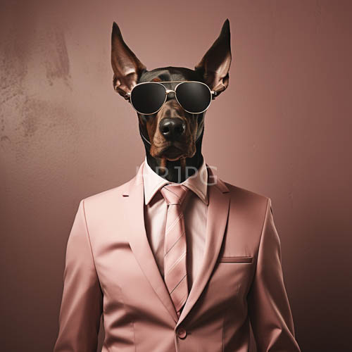 High Resolution: Retro Styled Doberman: Pink Suit and Aviator Sunglasses download. | HRJPG.com