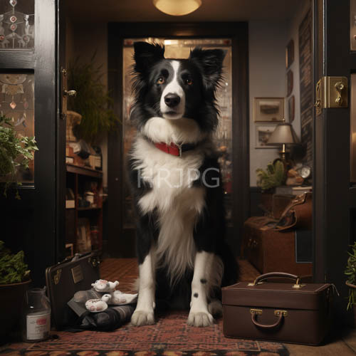 border collie in vintage hallway elegant canine travel scene