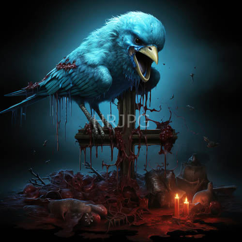 gothic raven cross eerie blue bird and skull scene