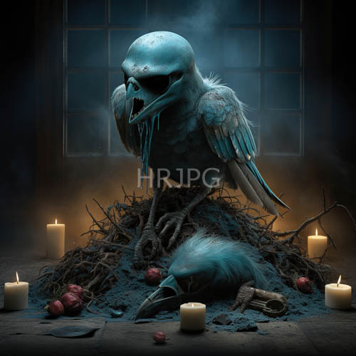 grim woodland nest skeletal blue birds and candlelight