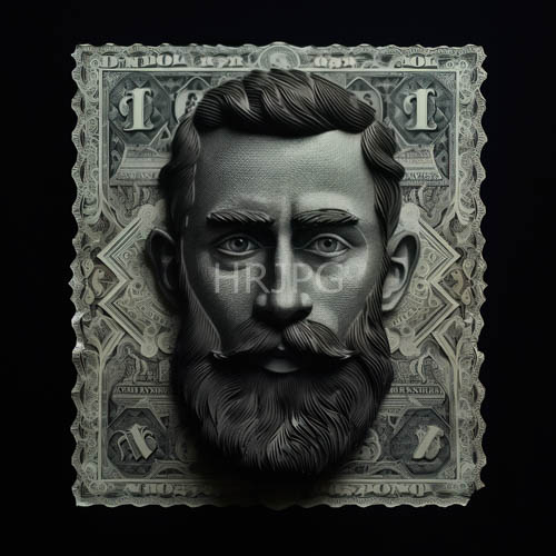 grayscale dollar engraving detailed bearded man portrait