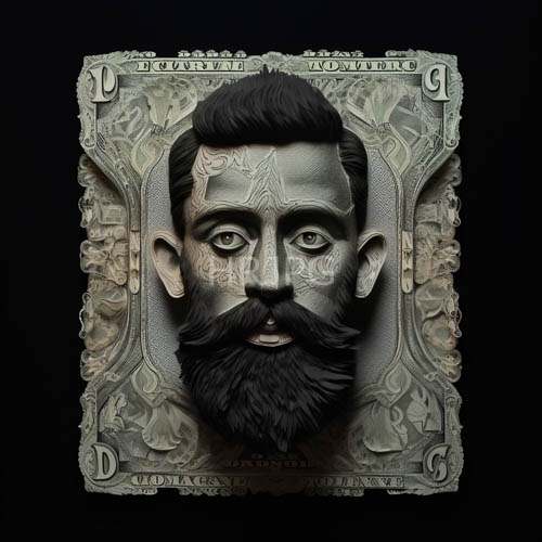 tattooed currency portrait detailed male face on dollar art