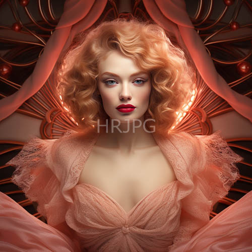 High Resolution: Floating Glow: Blonde Woman in Peach Gown with Gold Patterns download. | HRJPG.com
