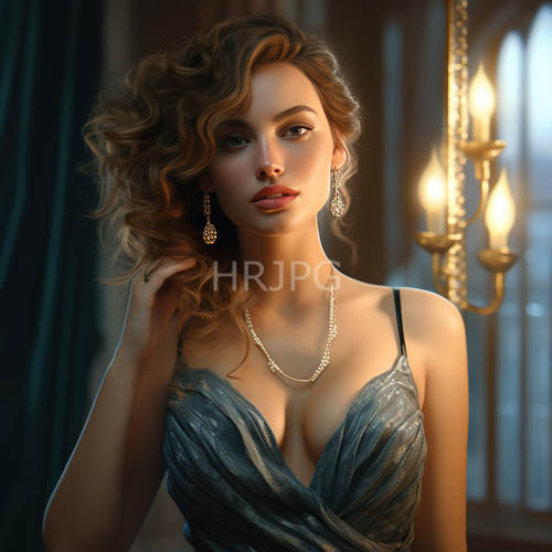 gala glamour blonde woman in blue evening gown and gold