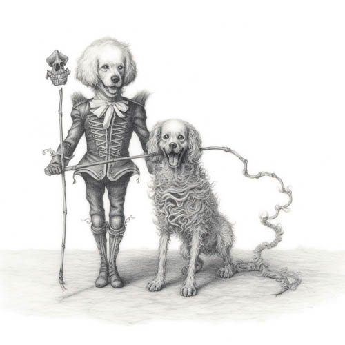 chivalric canines armored poodle and golden retriever drawing