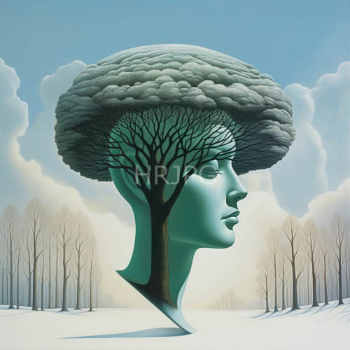 High Resolution: Cloud Afro Mindscape: Teal-Skinned Female Profile in Snow download. | HRJPG.com