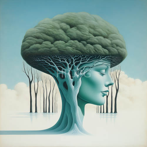 ivy covered canopy profile blue skinned surreal tree portrait