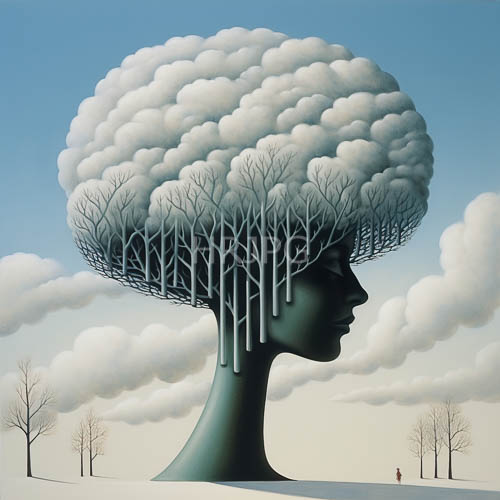 High Resolution: Winter Cloud Crown: Teal-Skinned Human Profile in Snow download. | HRJPG.com