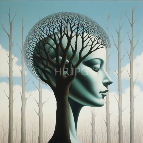 spherical canopy mind pale blue female head in tree