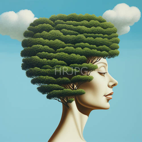 bonsai mind pale skinned woman with green tree hair