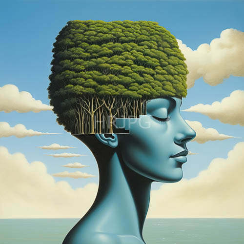 High Resolution: Botanical Mind: Blue-Skinned Female with Greenery Brain download. | HRJPG.com