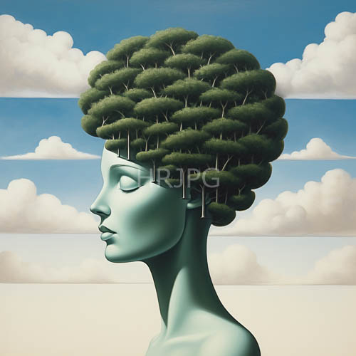 pine forest mind green skinned portrait with tree hair