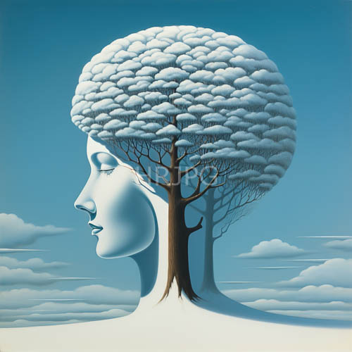 icy twig portrait blue toned human profile in winter