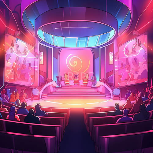 futuristic neon nightclub illuminated stage and digital screens