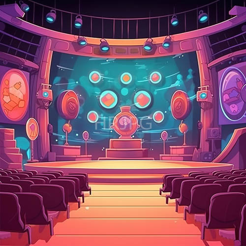 neon game show arena futuristic purple and pink stage