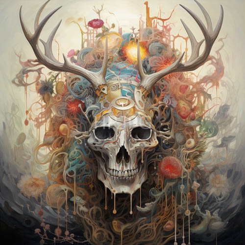 floral antler skull vibrant abstract memento mori