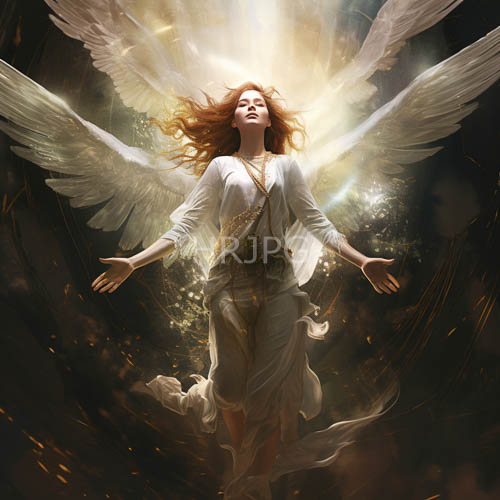 celestial ascension red haired angelic woman in light