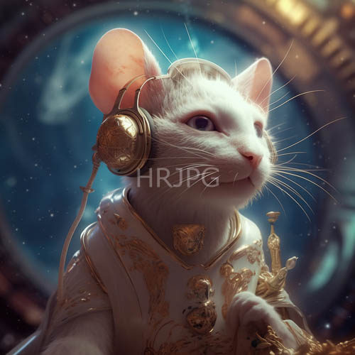 steampunk scholar mouse white mouse in gold trimmed robe
