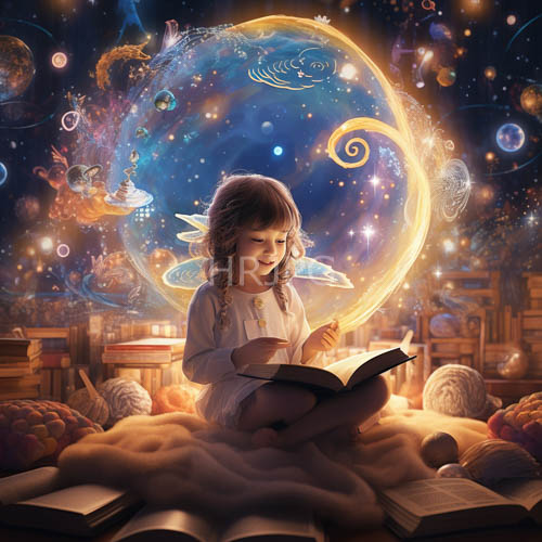 magical cosmic cushions young girl reading with fairy wings