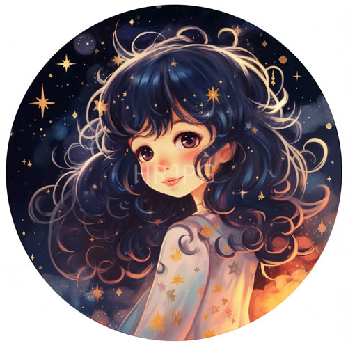 star spangled eyes anime style girl with blue hair
