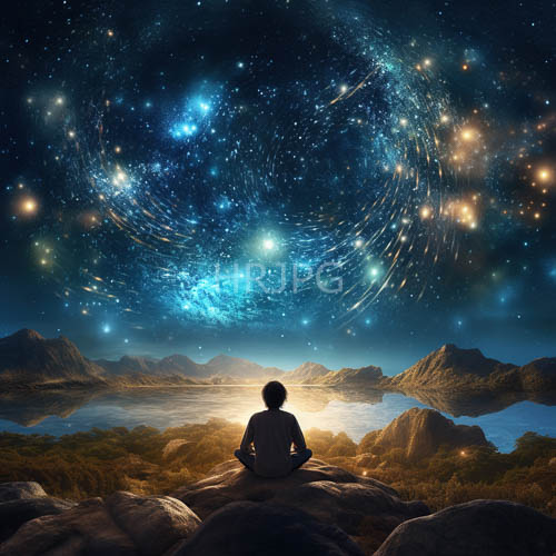 High Resolution: Mountain Lake Stargazing: Quiet Stargazer and Galaxy Sky download. | HRJPG.com