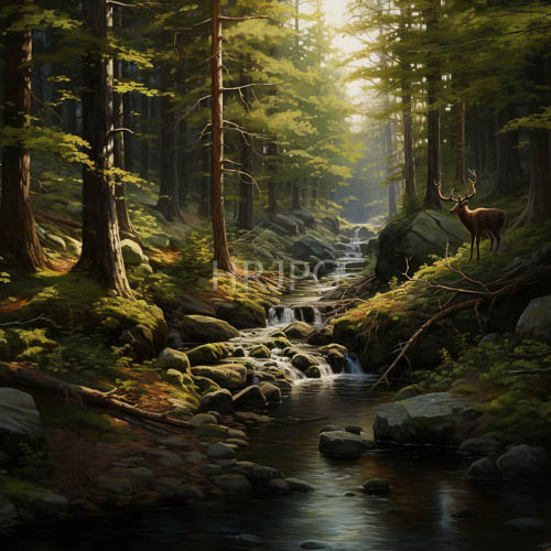 dappled forest sanctuary majestic deer by a gentle stream