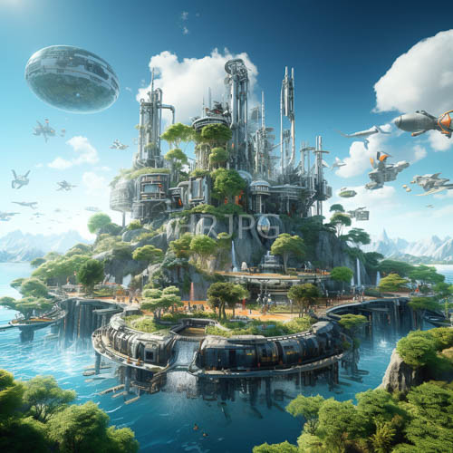 metropolitan floating oasis futuristic city on turquoise water