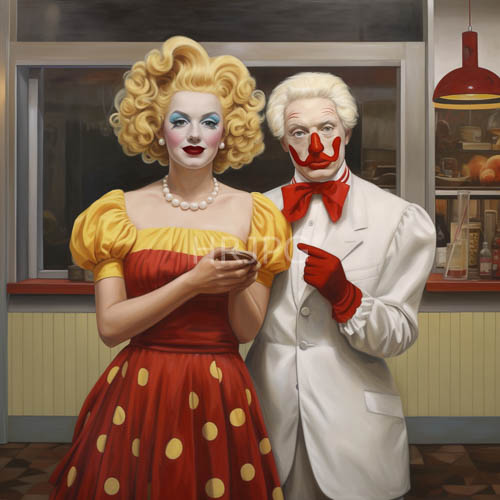 High Resolution: Vintage Clown Diner: Yellow Polka Dots and Coffee Cup download. | HRJPG.com