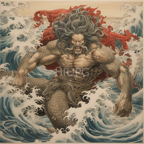 High Resolution: Muscular sea monsters with red manes pose for portraits download. | HRJPG.com