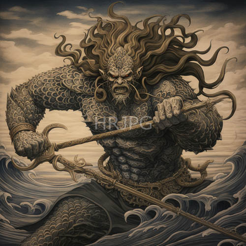 fish scale armor covers sea gods standing guard in waters