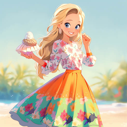 palm tree paradise blonde woman with ice cream on beach