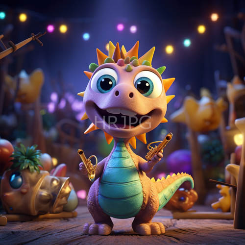 whimsical toy stage cute orange spiked pink dragon