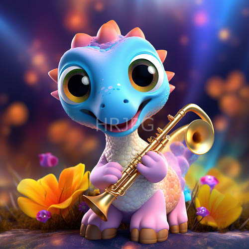 golden trumpets feature in hands of adorable lizard musicians