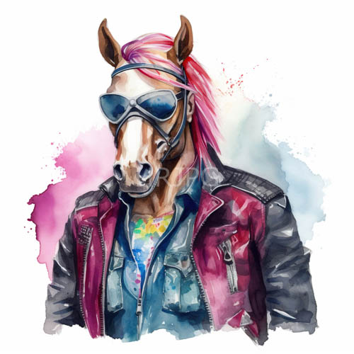 goggles style anthropomorphic horse figures in punk rock outfits